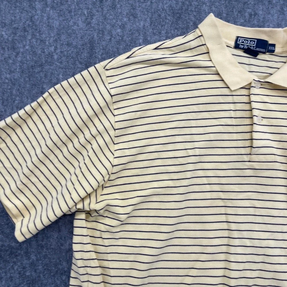 Polo Ralph Lauren Shirt Mens 2XL Yellow Striped Pocket Polo Shirt 100% Cotton